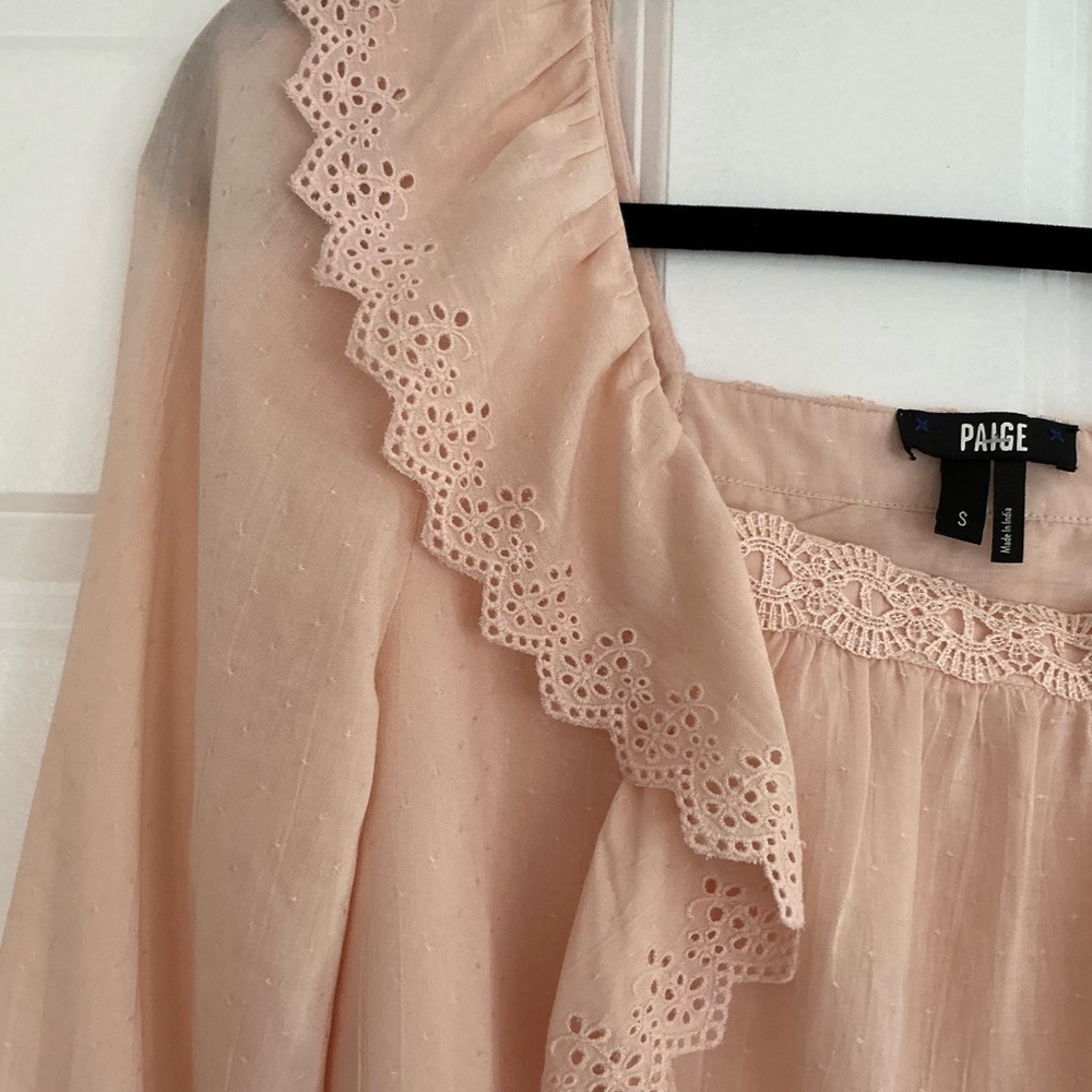 Paige Denim Peach Long Sleeve Ruffle Blouse - Size Small - Picture 4 of 7